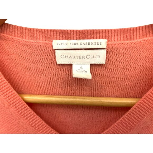 Charter Club Women's 2-Ply Orange Pink Cashmere Sweater Small Academia Preppy - Picture 2 of 3